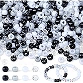LAIDANLA 1000pcs Black and White Pony Beads for Bracelet 6x9mm Hair Beads for Braids Bead Bulk for Craft Party Jewelry Making Neutral Kandi Bead