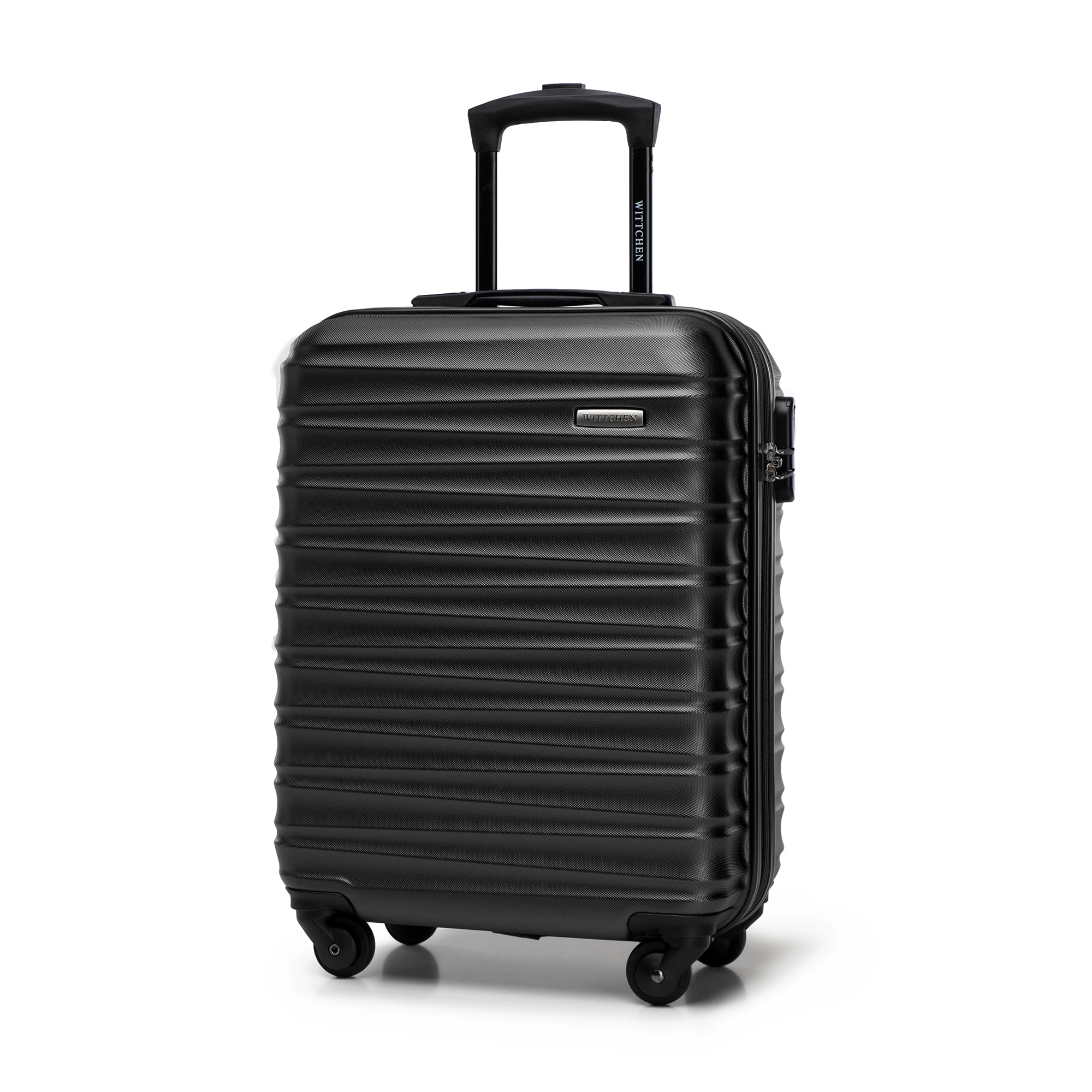 WITTCHEN Travel Suitcase Carry-On Cabin Luggage Hardshell Made of ABS with 4 Spinner Wheels Combination Lock Telescopic Handle Groove Line Size Cabin Suitcase Black