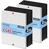 FFAC C545 HEPA Replacement Filter Compatible with Winix C545 Air Purifier Type S, 2 Pack H13 Ture HEPA & 8 Activated Carbon Pre-Filter