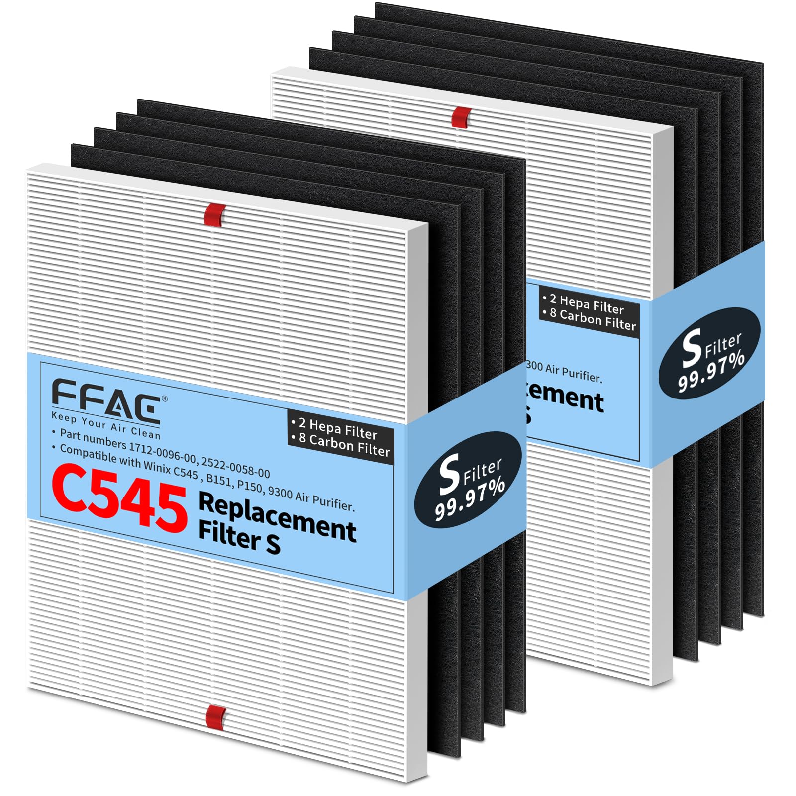Photo 1 of FFAC C545 HEPA Replacement Filter Compatible with Winix C545 Air Purifier Type S, 2 Pack H13 Ture HEPA & 8 Activated Carbon Pre-Filter