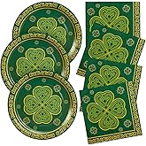 Whaline 48 pcs St. Patrick's Day Tableware Sets 9 Inch Shamrock Clover Disposable Paper Plates with Luncheon Paper Napkins Decorative Dinnerware for Irish Party Spring Holiday Supplies, Serves 24