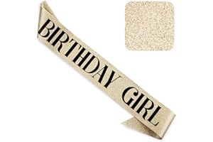 CORRURE Birthday Girl Sash - Glitter & Black Foil - Gold Glitter, Happy Birthday Sash for Sweet 16, 18th, 21st, 25th, 30th, 40th, 50th or Any Other Bday Party