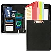 Ospelelf Leather Clipboard with Storage, Zippered Padfolio Portfolio Organizer, 3 Ring Binder 1 Inch, Notepad, Tablet Sleeve, 5 Dividers with Pocket for Office, Nurses, Students, Teachers Black