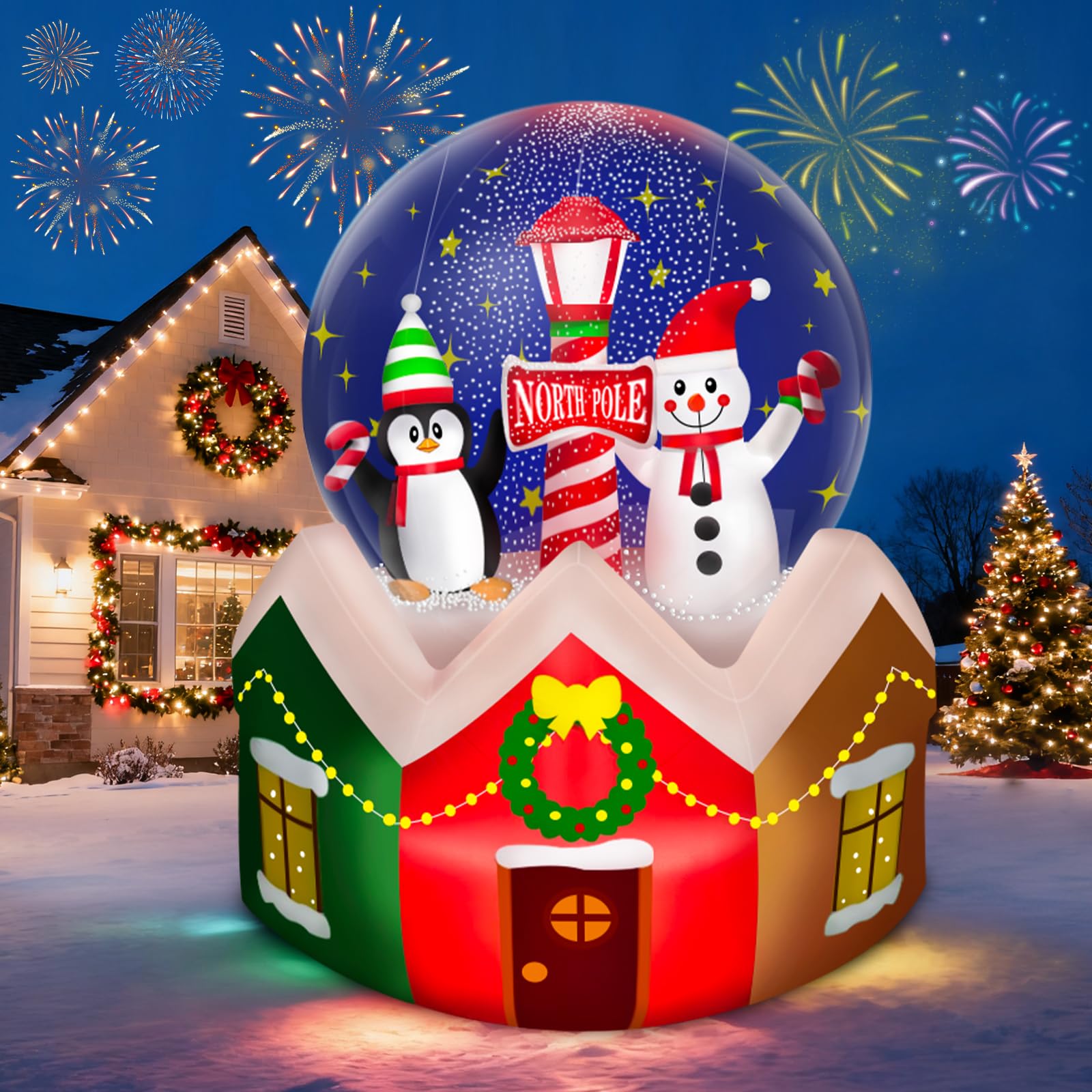 Photo 1 of Kalolary Christmas Inflatable Xmas Snow Globe Inflatable Outdoor Snowman Decorations Christmas Blow Up Yard Decoration with Built-in LED Lights for Garden Lawn Outdoor Winter Holiday Supplies
