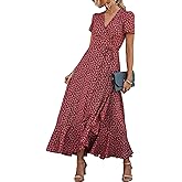 PRETTYGARDEN Women's Boho Floral Maxi Dress Summer Short Sleeve Wrap V Neck Long Flowy Beach Vacation Wedding Guest Dresses