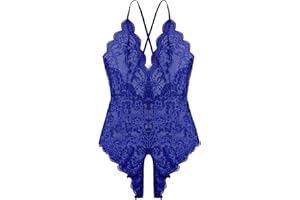 LAHAIMA Women One Piece Lingerie Sexy Teddy Lingerie V Neck Sexy Bodysuit Lace Nightie