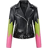 Bellivera Women's faux leather Motorcycle Jacket Zip up stand with Pockets