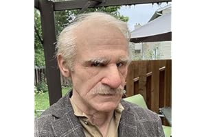 Old Man Mask, Realistic Latex Old Man Masks with White Hair & Beard, Elderly Human Full Head Cover for Halloween Props