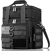 Tactical Lunch Box for Men, Large Insulated Lunch Bag for Adult, Heavy Duty Double Deck Expandable Lunch Cooler Bag with American Flag, Leakproof Soft Lunch Pail for Work Office Camping - Black