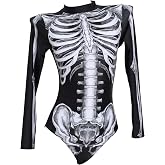 haikyuu Women Skeleton One Piece Swimsuit Long Sleeve Skull Bodysuit Swimwear Goth Gothic Bathing Suit