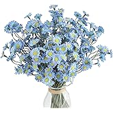 Floroom 24pcs Dusty Blue Small Artificial Flowers Faux Silk Daisies Fake Wildflowers with Stems for DIY Wedding Bouquets Floral Arrangements Party Decor Centerpieces Decorations (Vase Not Included)