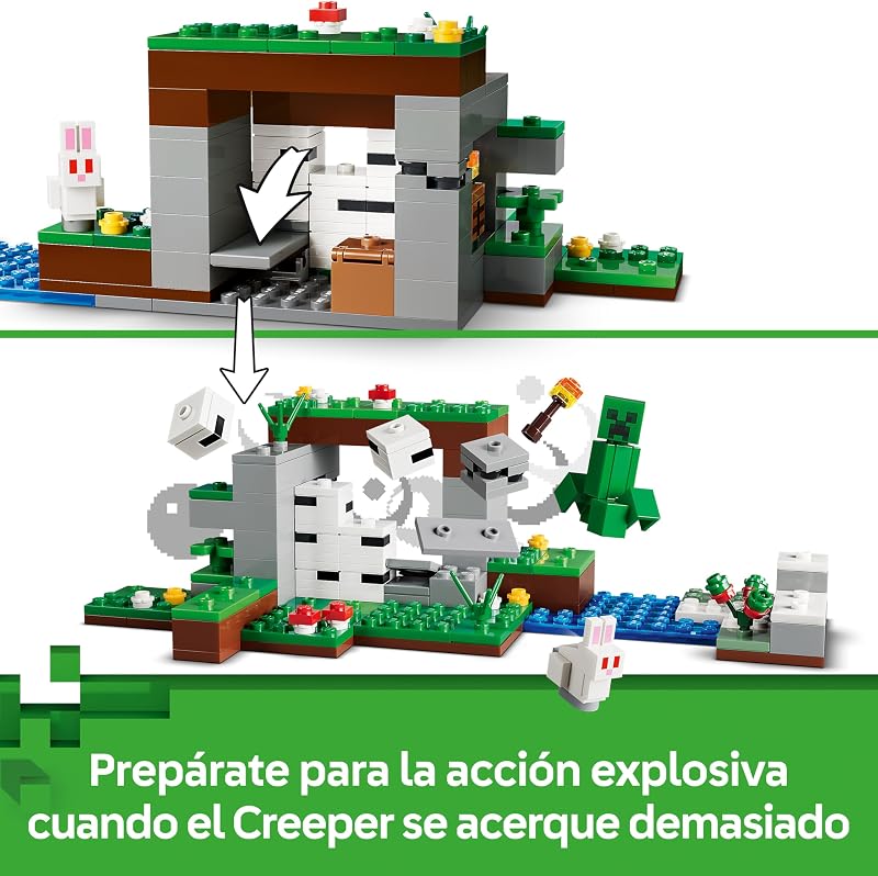 Minecraft Aventura de la Primera Noche – Juguete Interactivo con 7 Figuras Inc. Alex, Creeper, Esqueleto y Lobo del Bosque – Regalo Gamer para Niños y Niñas de 8+ Años – 21593