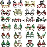 Halovin 24Pcs Christmas Glitter Glasses Frames for Adults, Christmas Costume Eyeglasses Holiday Photo Booth Props with a Gift Box