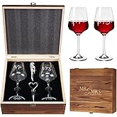 AW BRIDAL Mr and Mrs Wine Glasses Wedding Gifts for Couples 2026, Engagement Gift for Newly Engaged Couple, Bridal Shower and Bachelorette Gifts for Bride, Wine Opener Stopper and Wooden Keepsake Box