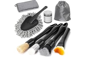 Viewmax 8PCS Car Detailing Brush Set, Interior Car Cleaning Kit with Dash Duster, 4 Detailing Brushes (Soft to Hard), Microfi