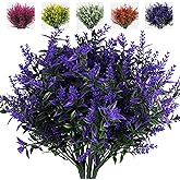 RECUTMS Artificial Greenery Lavender Fake Shrubs Flowers 8 Bundles UV Resistant Hanging Planter Flora Fence Indoor Outside Decor Wedding Table Flowers Arrangement Bouquet Filler (Purple)