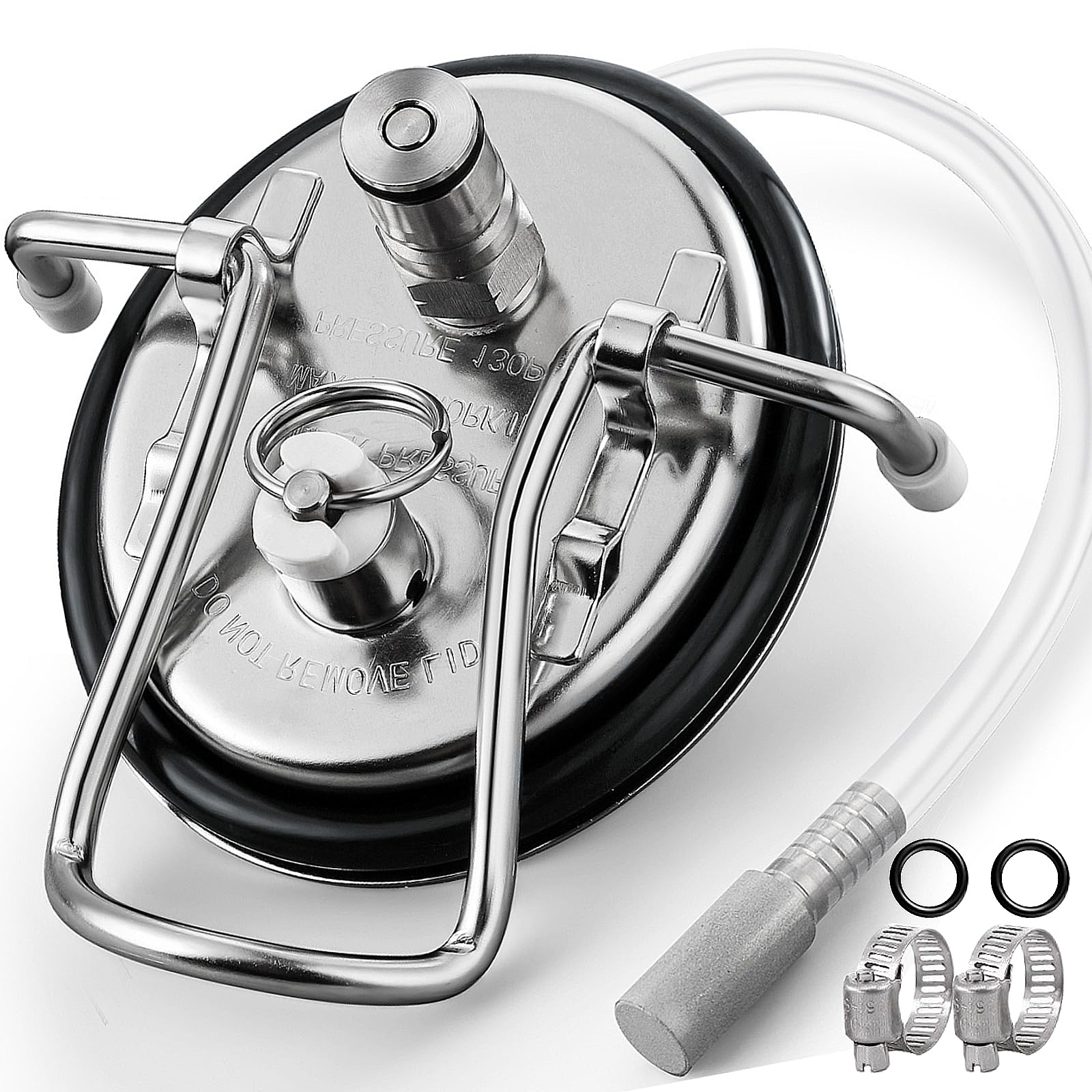Photo 1 of Carbonation Keg Lid Beer Keg Replacement Lid Universal For Corny Keg Cornelius Keg Ball Lock Keg, HomeBrew 304 Stainless Steel Carbonating Keg Lid with Carbonation Diffusion Stone & 20'' Silicone Tube