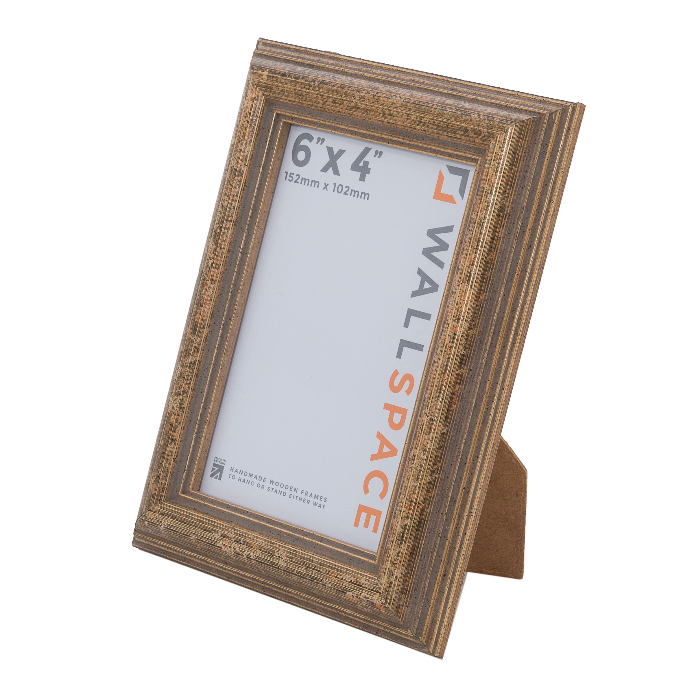 Wall Space Antique 6x4 Gold Picture Frame | Gold 4x6 Photo Frame | 6 x 4 inch | 152x102mm | 15.2x10.2cm | Solid Wood Wooden with Real Glass | Handmade in UK — image 1