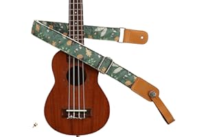MUSIC FIRST Original Design Vintage “Acorn” Soft Muslin & Genuine Leather Ukulele Strap Ukulele Shoulder Strap With a MUSIC F