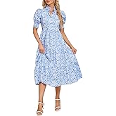 Kedera Women Summer Casual Maxi Dress Trendy 2025 Puff Short Sleeve V Neck Ruffle Tiered Flowy Boho Beach Long Dresses