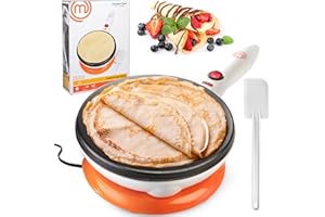 MasterChef Cordless Crepe Maker with Non-stick Dipping Plate plus Electric Base and Spatula, Recipe Guide Included, Fun Bakin