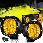 Auxbeam 4In 90W Amber Round LED Off-Road Lights Spot Pod Light, P4 Series | 9000LM Amber Fog Light, Spot Beam LED Pod, Light Pods for Jeep Truck Motorcycle SUV Trucks Boat, Wiring Harness Kit, 2PCS