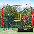 Zupapa Baseball Softball Practice Combo - 7 X 7 Feet Net Tee Caddy 12 Pack Baseballs Set, Upgraded Vivid Strike Zone, Baseball Backstop Practice Net for Hitting Pitching Batting Catching