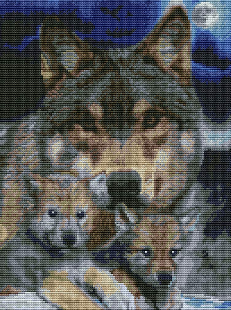 Abillyn Embroidery Cross Stitch Kits Wolf and Cub Stamped with Printed Pattern Starter Kit (Wolf)