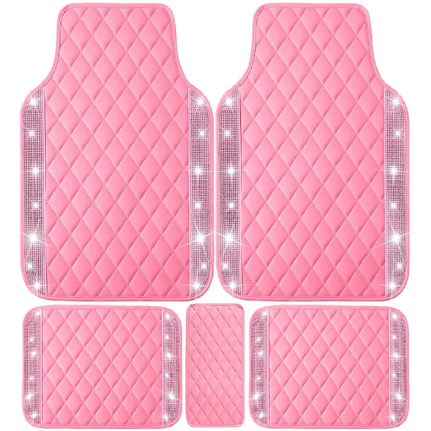 Photo 1 of ***PARTIAL SET - *** NBTEPEM Pink Bling Leather Car Floor Mats Full Set, Sparkly Diamond Car Mats Universal Fit Most Automotive, Glitter Rhinestone Carpet Waterproof Anti-Slip, 5 pcs Set (Pink Leather Diamond)