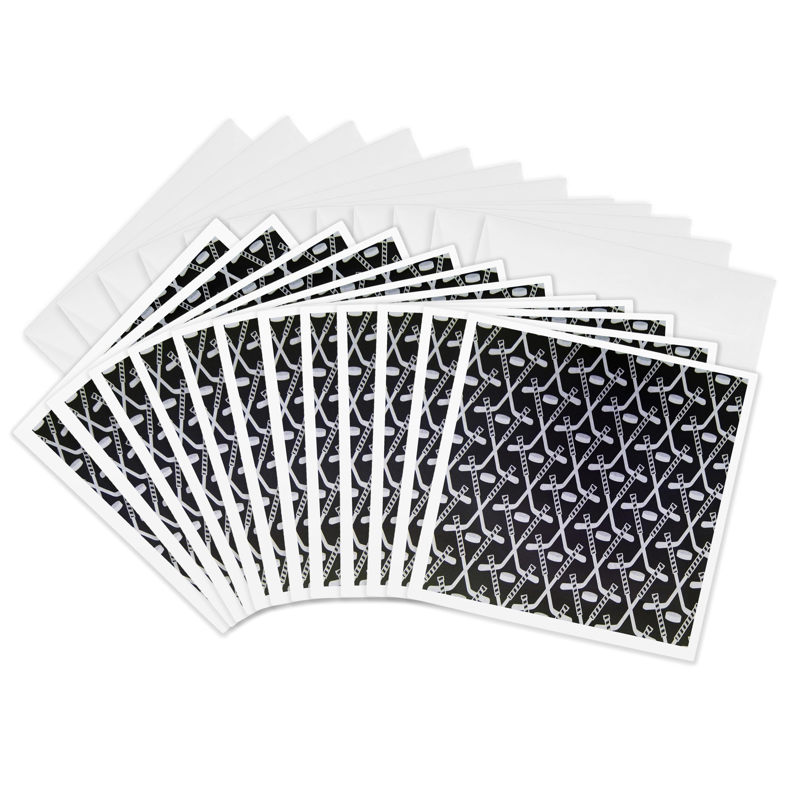 3dRose gc_35276_2 6 x 6-Inch "White Hockey Sticks on Black" Greeting Card (Pack of 12)