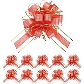 MECCANIXITY 12pcs 8 Inch Large Pull Bows for Gift Wrapping, Red Ribbon Bow for Christmas Party Wedding Valentine's Day Presents Gift Baskets Decoration