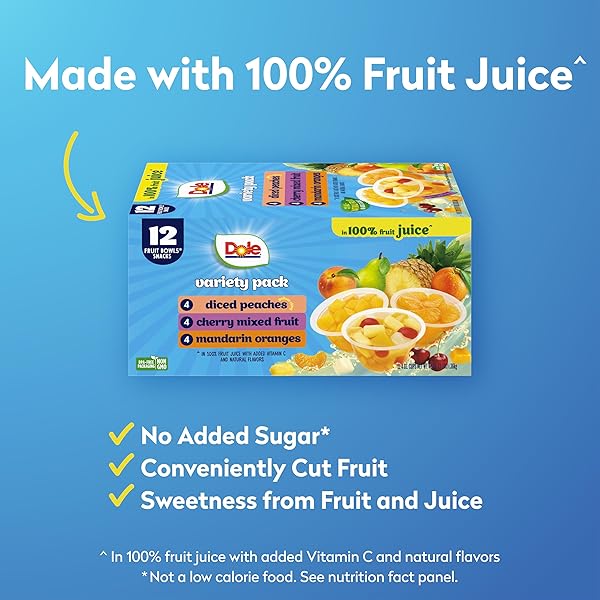 DOLE DICED PEACHES, MANDARIN ORANGES, AND CHERRY MIXED FRUIT IN 100% JUICE VARIETY PACK – DOLE FRUIT BOWLS SNACKS – 4 OZ BOWLS – 12 PACK
