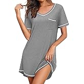 Ekouaer Nightgowns for Women Short Sleeve Sleep Shirts V Neck Nightshirts Soft Sleepshirt Caual T Shirt Sleepdress