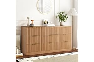 Sscaktu 9 Drawer Dresser for Bedroom with Deep Drawers, 63" Wide Wood Dresser, Large Floor Chest of Drawers, Modern Long TV Stand, Mid Century Storage Cabinet Side Table, Natural