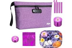 MAICHENG Smell Proof Bag with Combination Lock - Carbon Lined Odor Proof Pouch - Large Smell Proof Containers - Travel Storage Case Gifts for Women - 6 in1 Kit - Purple
