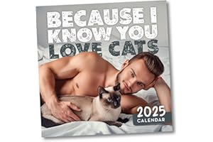 HUMOR US GOODS Hot Guys & Cats Calendar 2025 - Funny Calendar 2025-12"x12" Monthly Wall Calendar Planner - Funny White Elephant Gifts for Adults, Secret Santa Gag Gifts - Christmas Gifts for Her, Mom, Sister