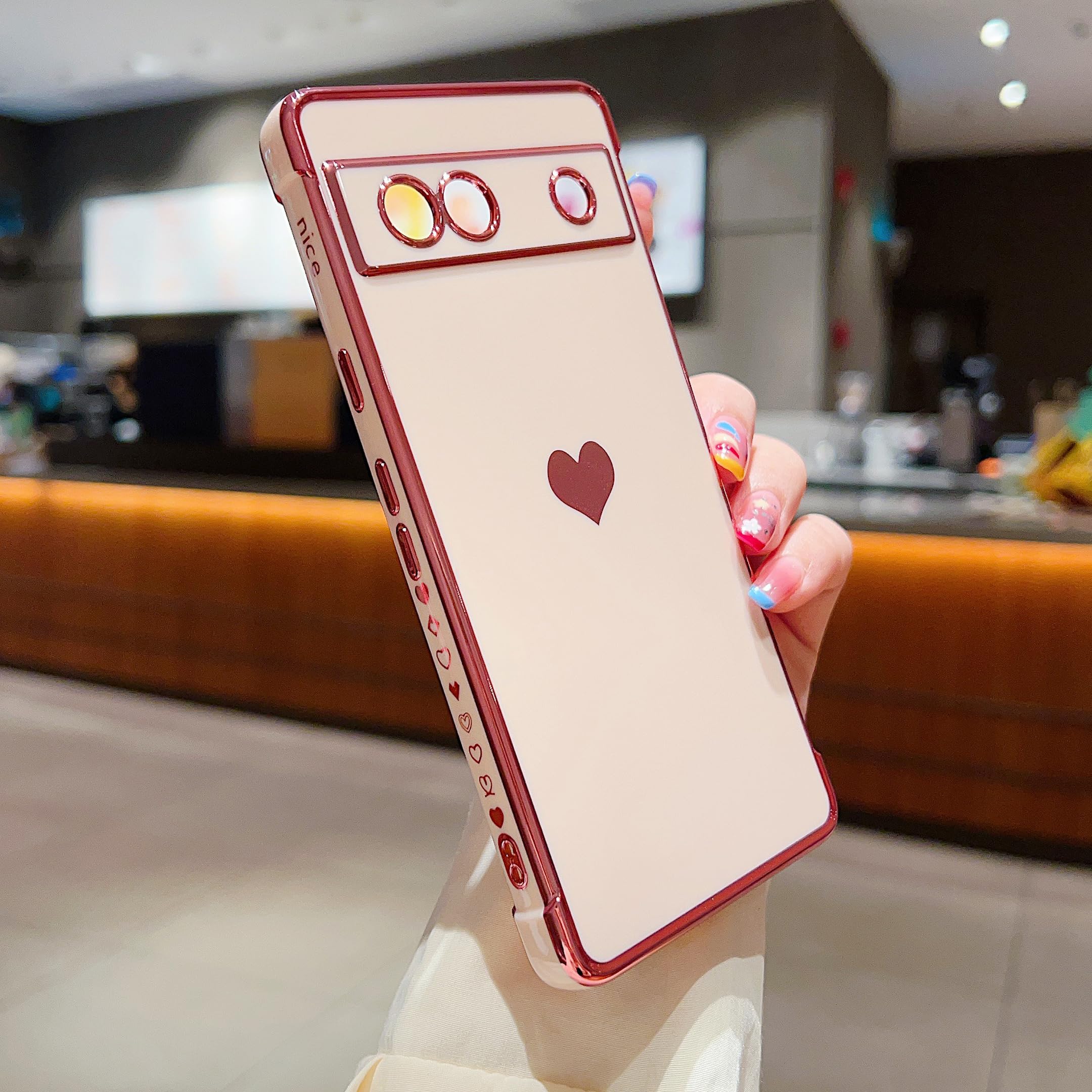 LSOUGUK Compatible with Google Pixel 7a Case,Love Heart Pattern Electroplated Design Soft TPU Shockproof Protective Phone Case Full Camera Lens Protection Cover for Google Pixel 7A-Pink