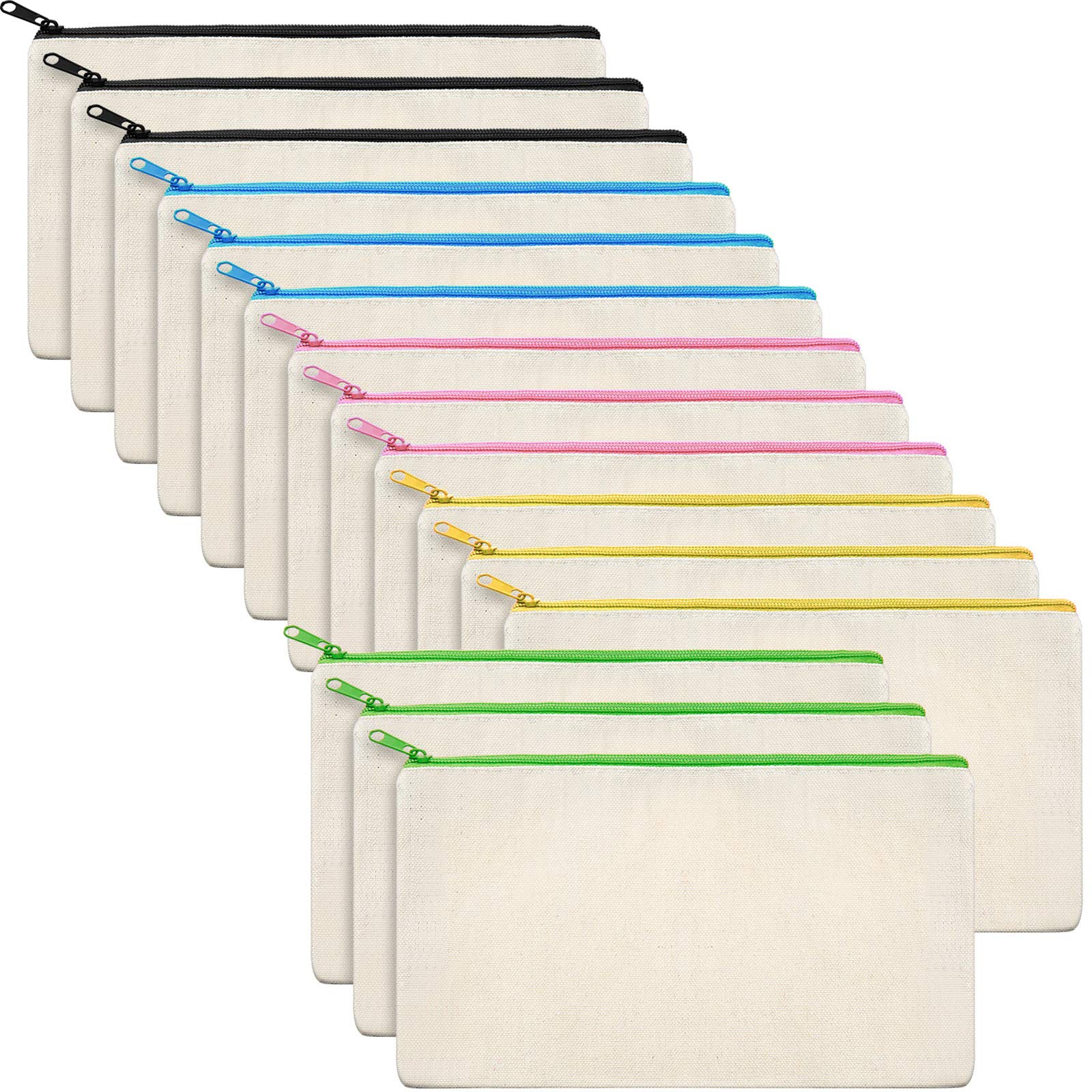 Canvas Zipper Pouch Bags Canvas Makeup Bags Pencil Case DIY Craft Bags Cosmetic Pouch for Travel DIY Craft School, Multi-color (10 Pieces)