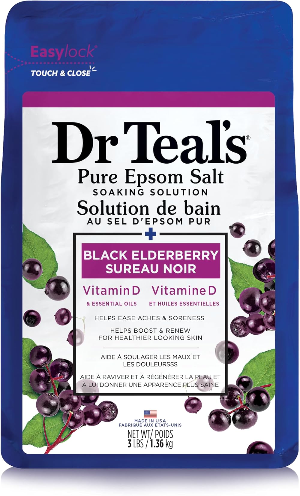 Dr Teal's Black Elderberry Epsom Salt Soaking Solution for Muscle Relief