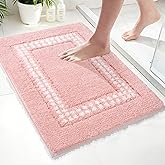 UNIBATH Pink Bathroom Rugs 18x24, Non Slip Washable Bath Mats,Super Soft Microfiber Bathroom Mats, Plush Fluffy Absorbent Bath Rugs for Sink Tub Basin Shower Floor