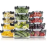 FineDine 24-Piece Superior Glass Food Storage Containers Set - Newly Innovated Hinged Locking lids - 100% Leakproof Glass Mea