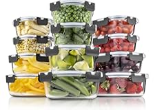 FineDine 24-Piece Superior Glass Food Storage Containers Set - Newly Innovated Hinged Locking lids - 100% Leakproof Glass Mea