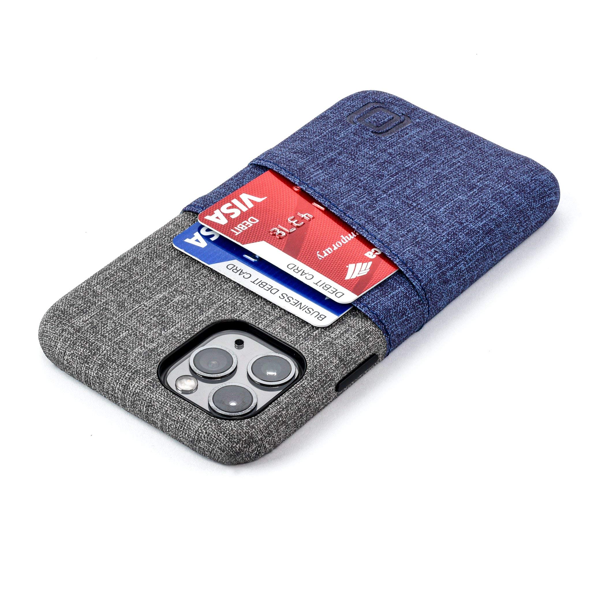 Dockem Wallet Case for iPhone 11 Pro: Built-in Metal Plate for Magnetic Mounting & 2 Card Holders (5.8" Luxe M2 Synthetic Leather, Blue & Grey)