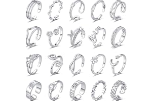 ZOERAY 20PCS Silver/Rose Gold Adjustable Toe Rings for Women CZ Flower Heart Open Band Toe Ring Set Summer Beach Hypoallergenic Pinky Rings Foot Jewelry Set
