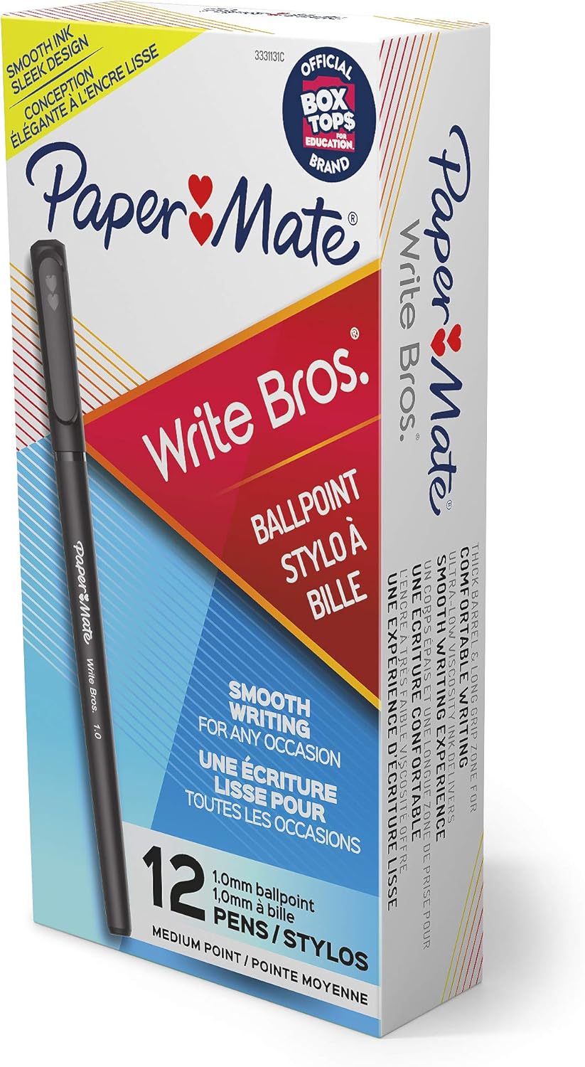 Paper Mate Write Bros Ballpoint Pens, Medium Point, Black, Box of 12