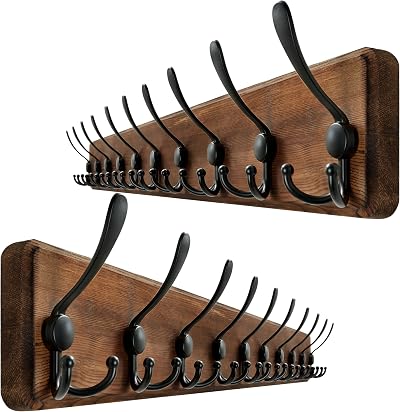 WEBI Coat Rack Wall Mount 98cm Long 10 Hooks Solid Wood Rustic Brown