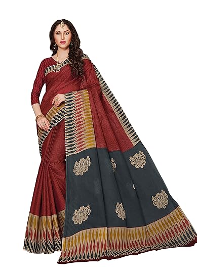 Womens Pure Cotton Printed Saree with Blouse Piece (SKR5493_Maroon)