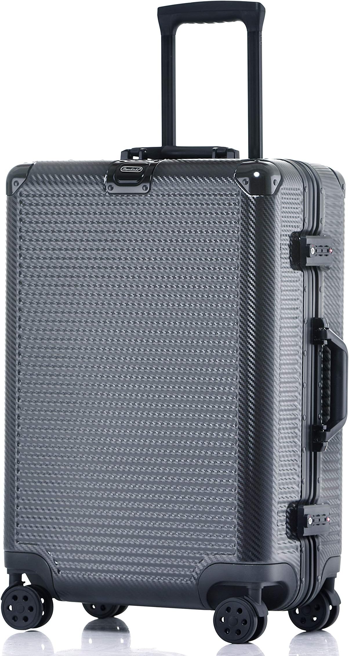 Aluminum Frame Luggage Durable PC Hardshell TSA Lock Spinner Suitcase 24 Inch Dark Grey