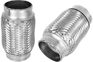 QYFNB Exhaust Flex Pipe, 2.75" x 5.9" Heavy-Duty Exhaust Flex Pipe 304 Stainless Steel, Universal Double-Braided Exhaust Flex Tube for Cars - 2PCS