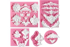Funshowcase Baroque Style Curlicues Scroll Lace Fondant Silicone Mold for Sugarcraft, Cake Border Decoration, Cupcake Topper, Jewelry, Polymer Clay, Candle Accent, Crafting Projects, 5 in Set